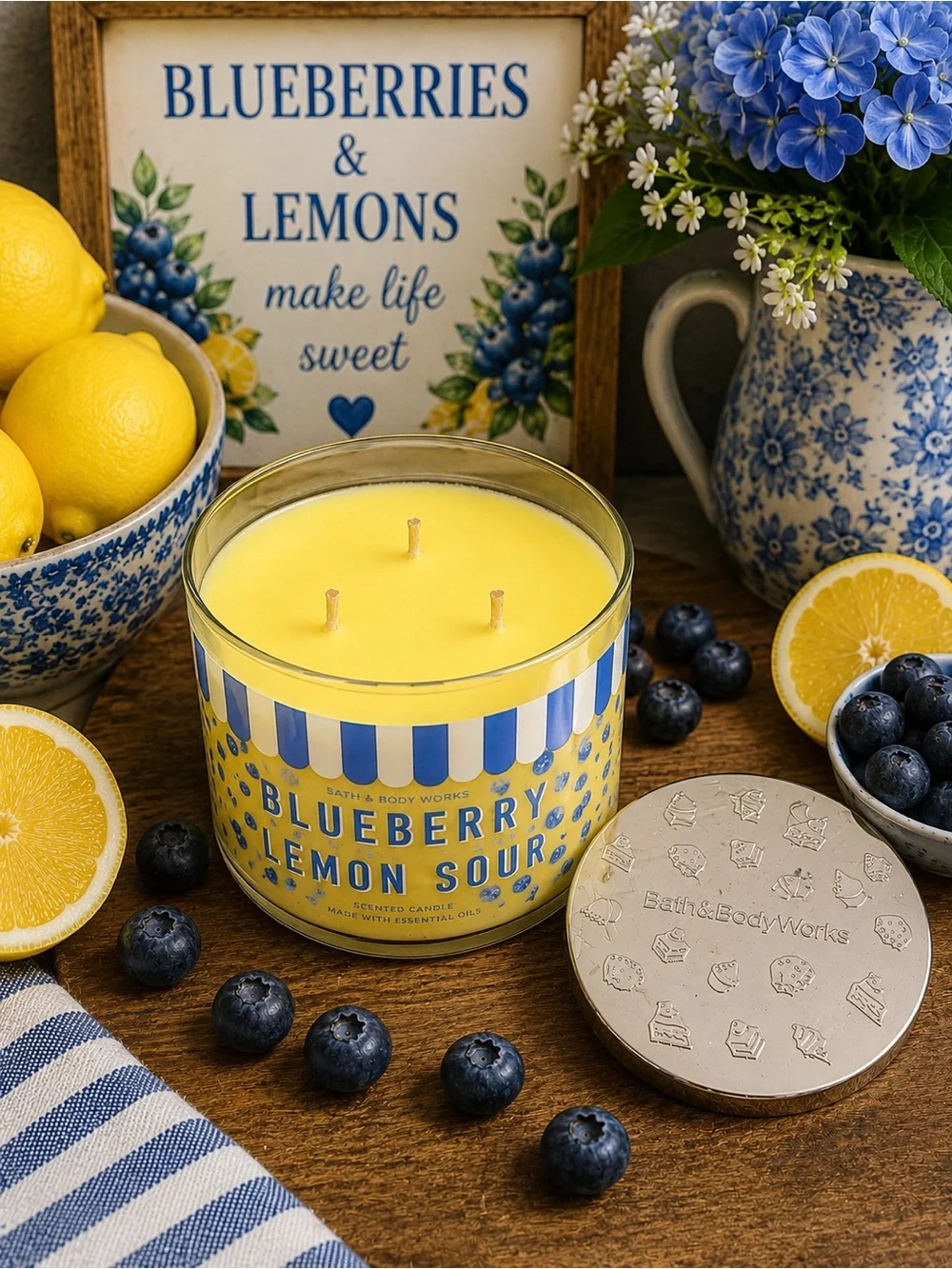 Bath & Body Works Blueberry Lemon Sour 3-Wick Candle NWT 14.5 oz